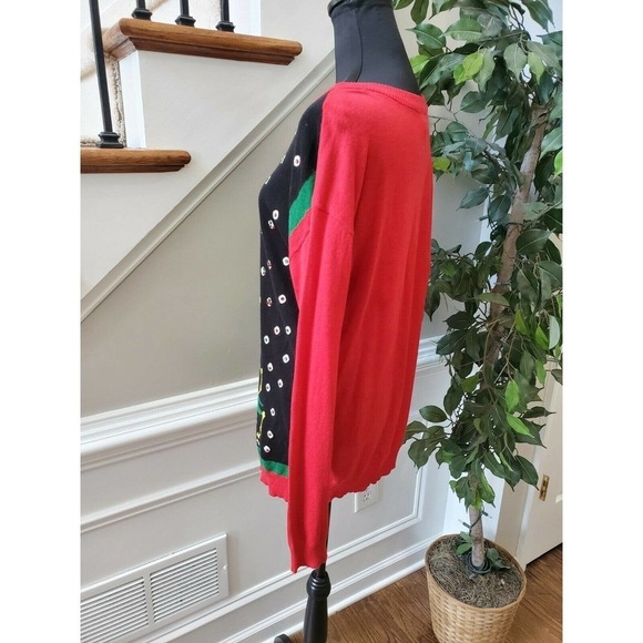Rui21 Red & Black Women's Cotton Scoop Neck Long Sleeve Soft Sweaters - Picture 5 of 9